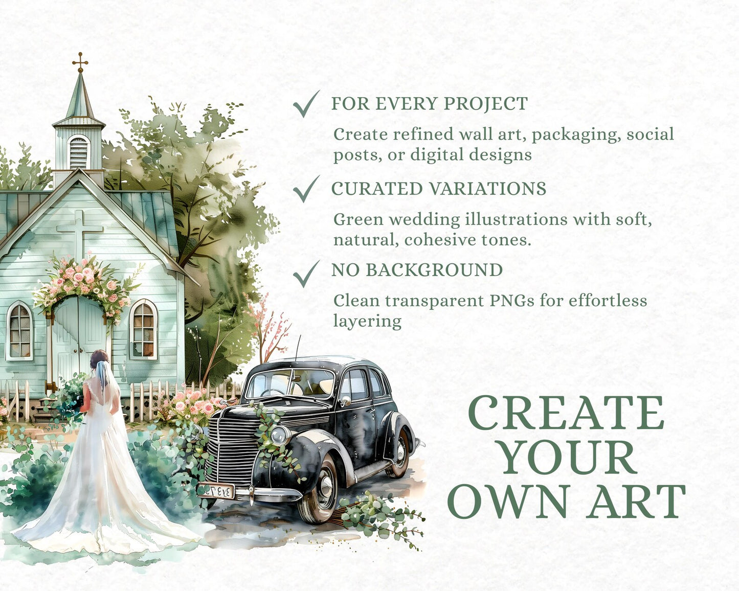 53 Green Wedding Clipart Bundle | PLR + MRR