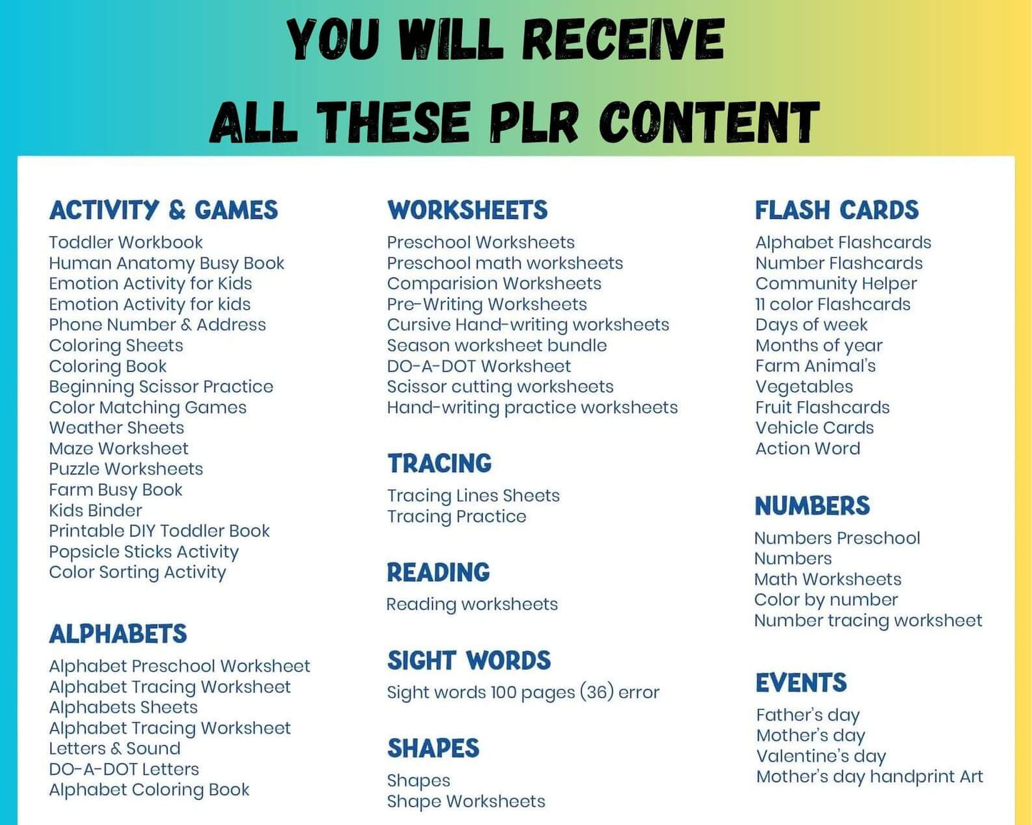 1,400+ Activity Worksheets for Kids (PLR & MRR)