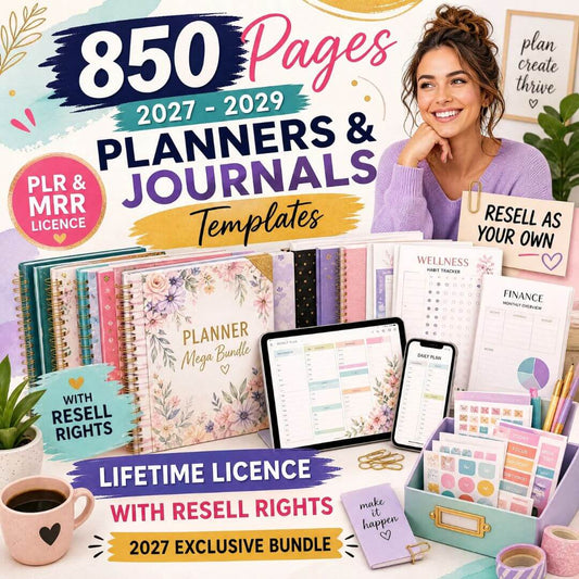 850 Pages PLR Planners, Journals & Templates with Resell Rights -  Editable & Printable