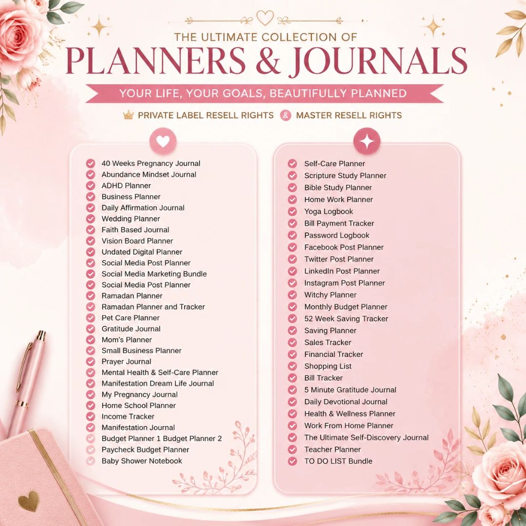 850 Pages PLR Planners, Journals & Templates with Resell Rights -  Editable & Printable