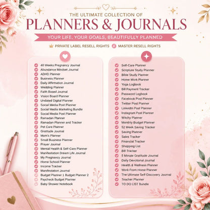 850 Pages PLR Planners, Journals & Templates with Resell Rights -  Editable & Printable