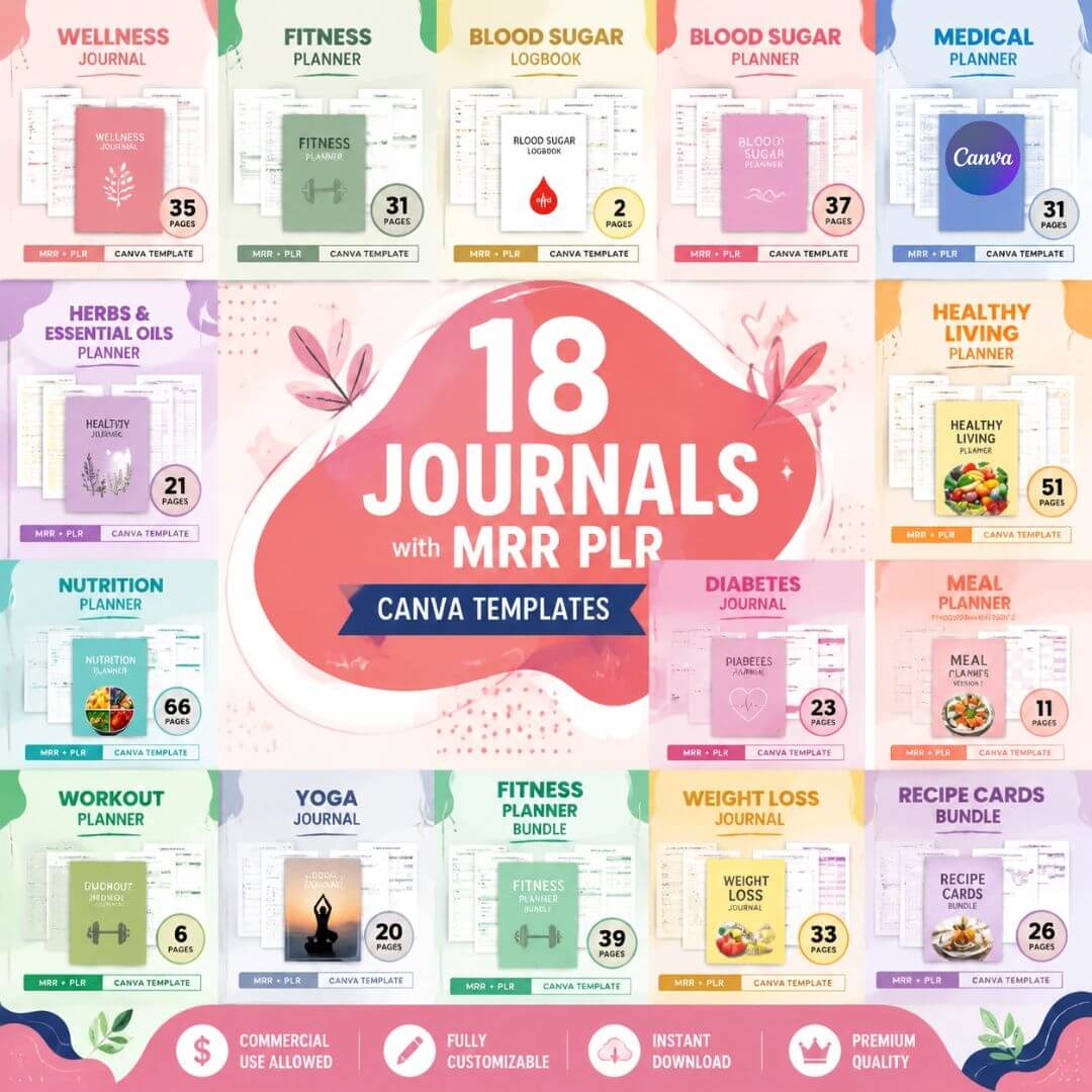 Access to 432 Pages Planners, & Journals, & Templates: Health, Fitness & Nutrition Bundle | PLR + MRR