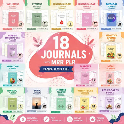 Access to 432 Pages Planners, & Journals, & Templates: Health, Fitness & Nutrition Bundle | PLR + MRR