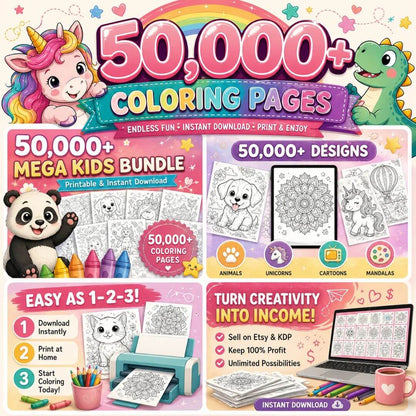 50,000+ Coloring Pages Bundle for Kids and Adults | PLR & MRR