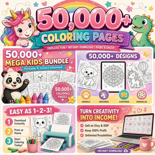 50,000+ Coloring Pages Bundle for Kids and Adults | PLR & MRR