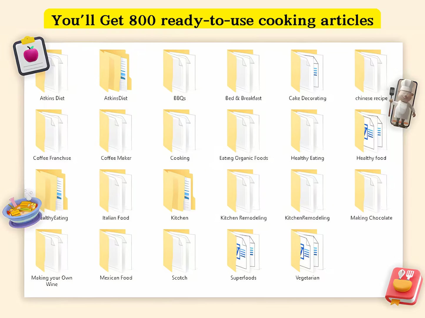200 HD Videos + 50 Recipe eBooks + 800 Articles | PLR Resell & Monetization Pack