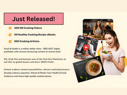 200 HD Videos + 50 Recipe eBooks + 800 Articles | PLR Resell & Monetization Pack
