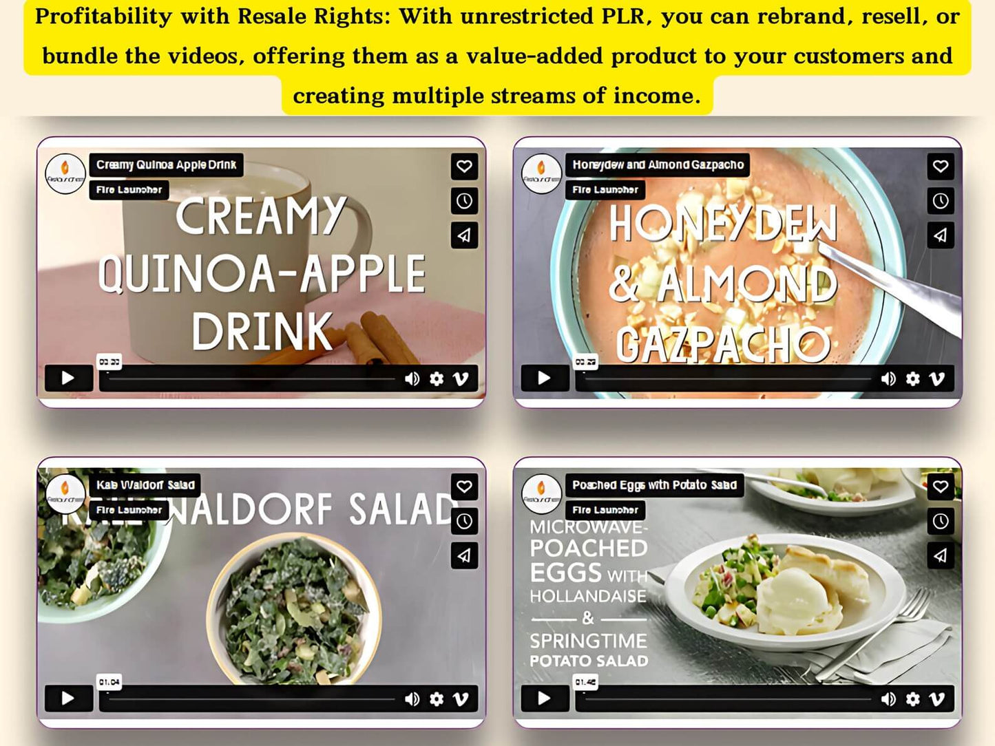 200 HD Videos + 50 Recipe eBooks + 800 Articles | PLR Resell & Monetization Pack