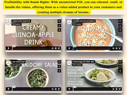 200 HD Videos + 50 Recipe eBooks + 800 Articles | PLR Resell & Monetization Pack