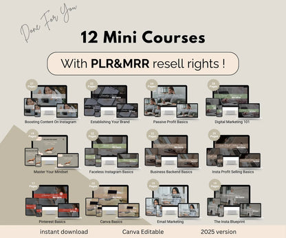 12 Ready-Made Video Courses with Resell Rights+ 17 Canva Templates