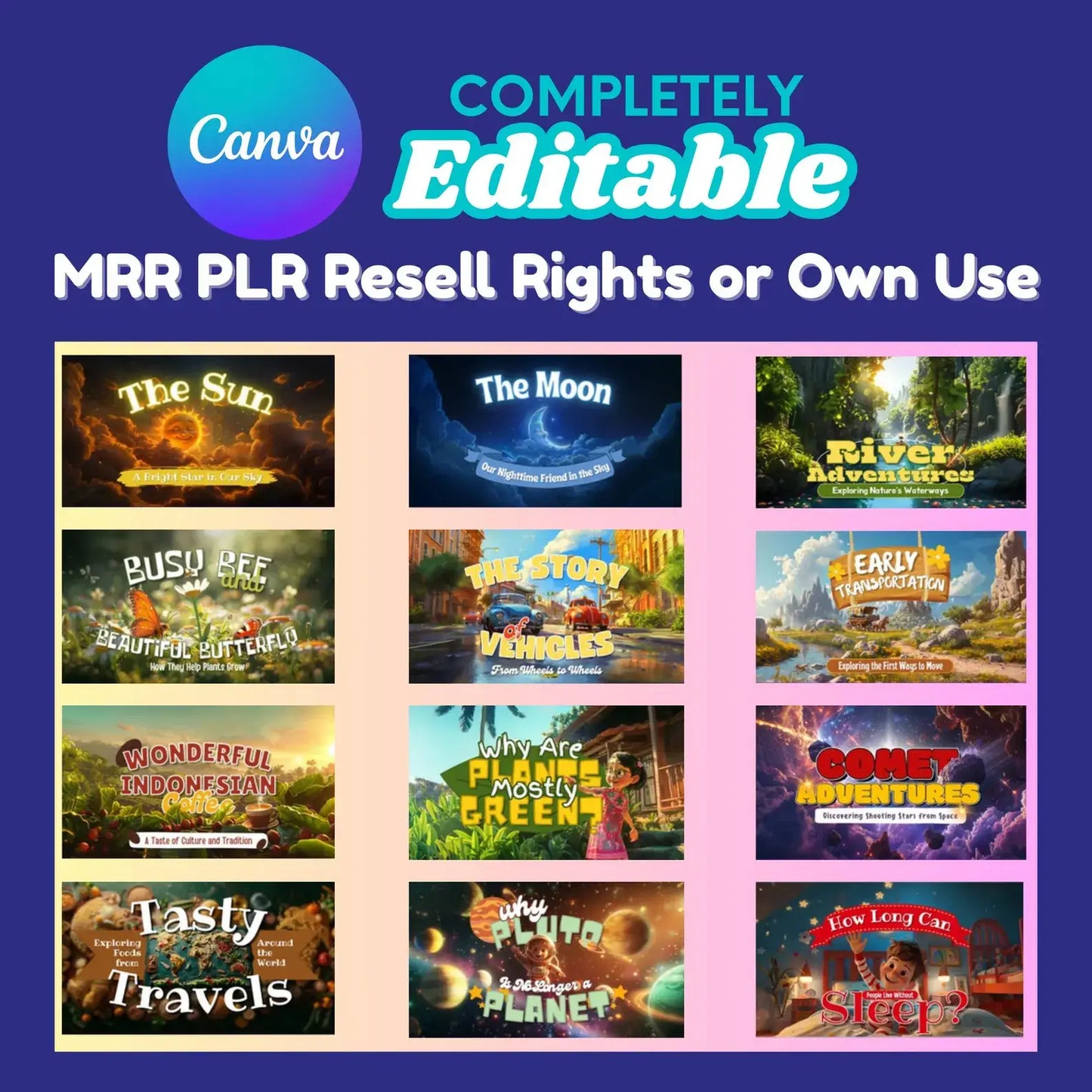 Life Lessons for Kids Part One: 50 Animated Kids Videos & Editable Templates (PLR & MRR)