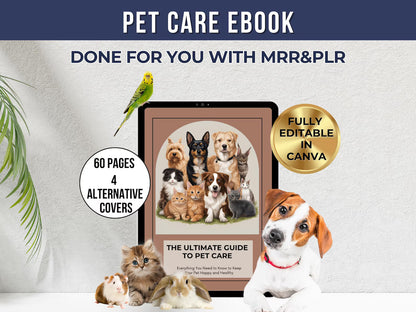 Pet Care Essentials Ebook Canva Template | 60-Page Editable PLR & MRR Resell Bundle
