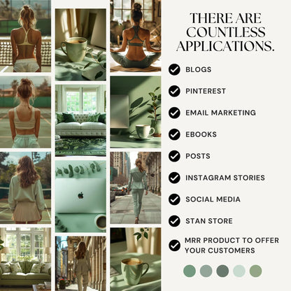 160 Sage Green Aesthetic Photos Bundle (PLR + MRR Included)