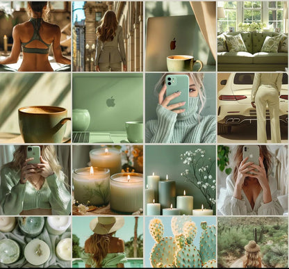 160 Sage Green Aesthetic Photos Bundle (PLR + MRR Included)