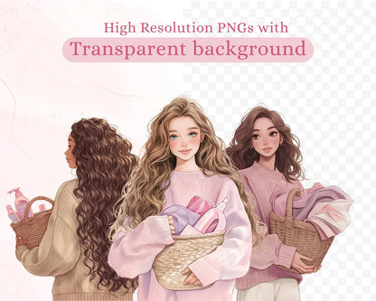 17 Cleaning Girl Clipart Bundle with Resell Rights |PLR & MRR