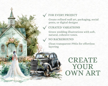 53 Green Wedding Clipart Bundle | PLR + MRR