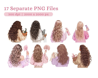 17 Cleaning Girl Clipart Bundle with Resell Rights |PLR & MRR