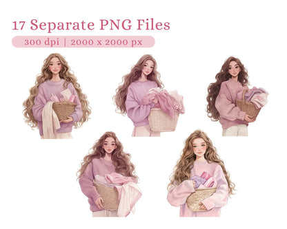 17 Cleaning Girl Clipart Bundle with Resell Rights |PLR & MRR