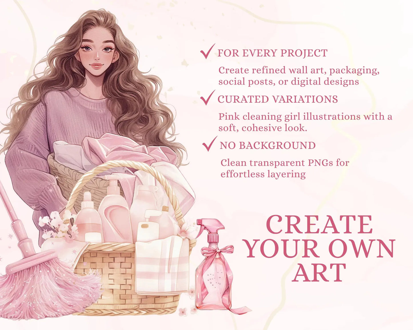 17 Cleaning Girl Clipart Bundle with Resell Rights |PLR & MRR