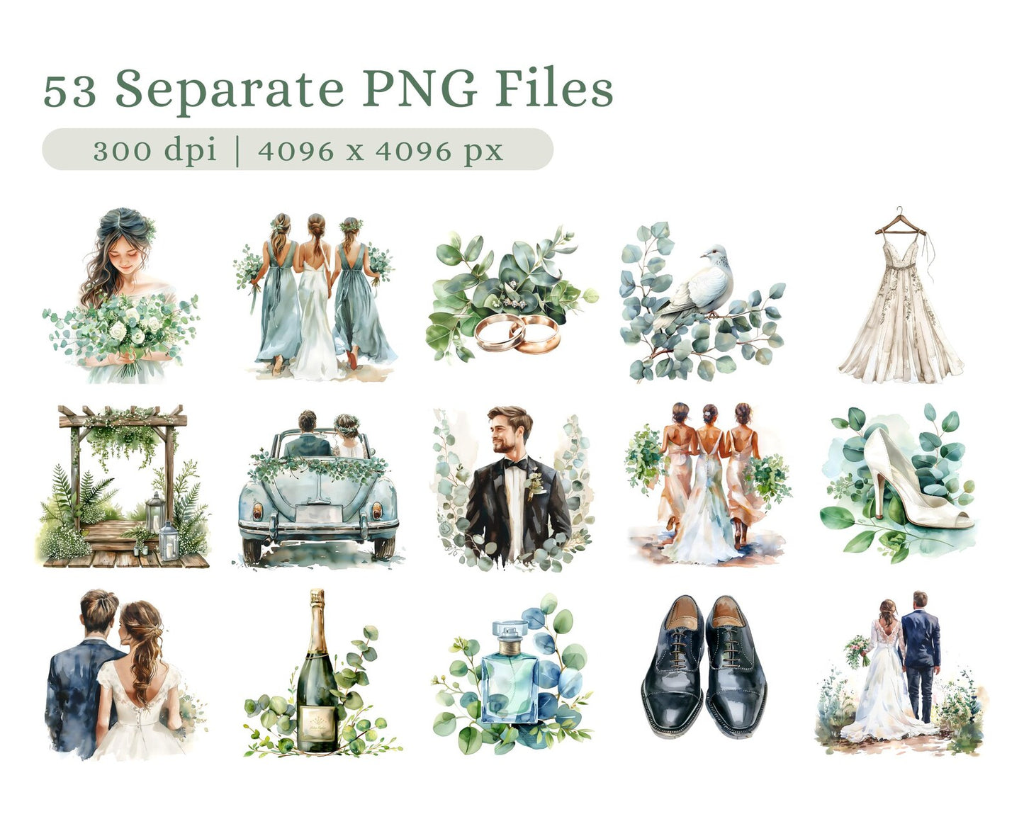 53 Green Wedding Clipart Bundle | PLR + MRR