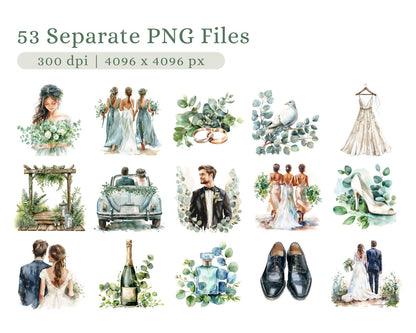 53 Green Wedding Clipart Bundle | PLR + MRR