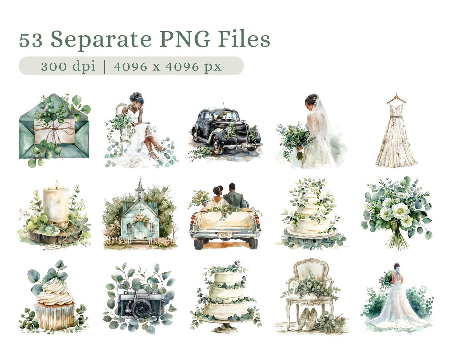 53 Green Wedding Clipart Bundle | PLR + MRR