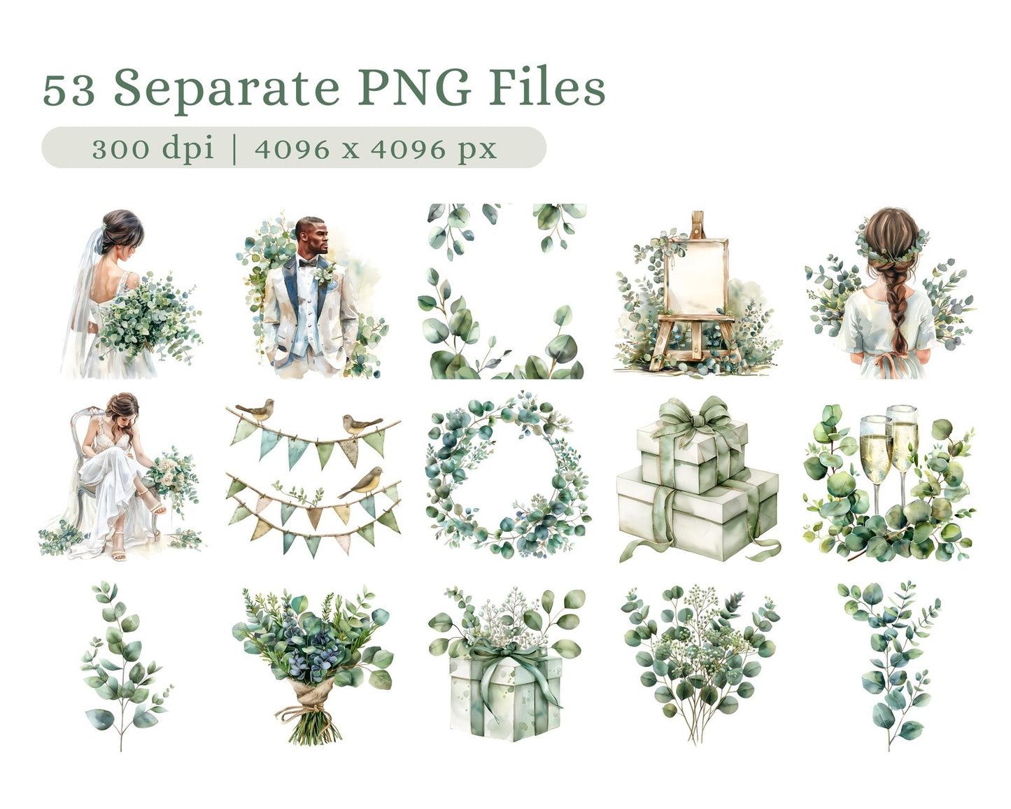 53 Green Wedding Clipart Bundle | PLR + MRR