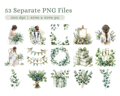 53 Green Wedding Clipart Bundle | PLR + MRR
