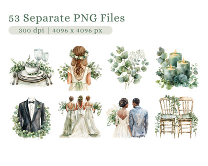 53 Green Wedding Clipart Bundle | PLR + MRR