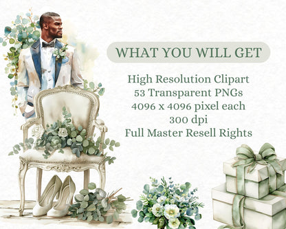 53 Green Wedding Clipart Bundle | PLR + MRR