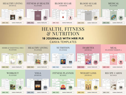 432 Pages Planners, & Journals, & Templates: Health, Fitness & Nutrition Bundle | PLR + MRR