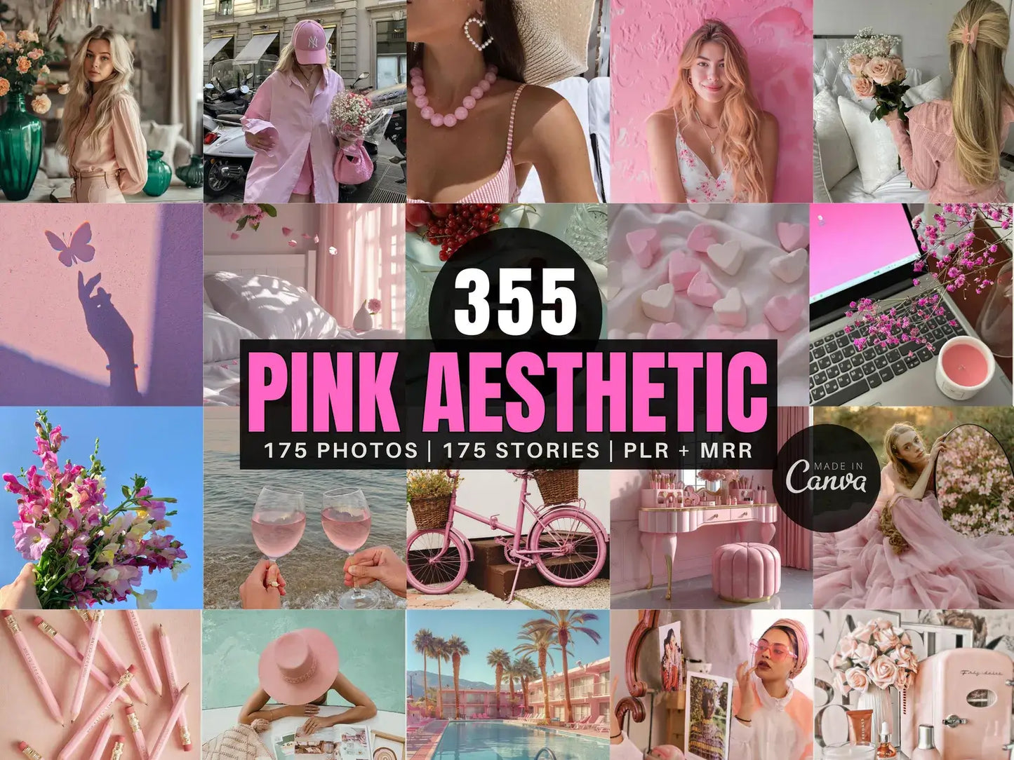 335+ Pink Aesthetic Photos, 800 Pink Coquette Reels & 100 Templates | PLR + MRR