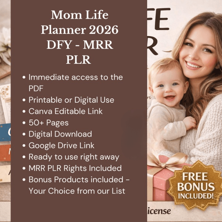Mom Life Template Planner | 50+ Page Digital Planner PLR & MRR Resell Bundle