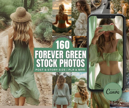160 Sage Green Aesthetic Photos Bundle (PLR + MRR Included)