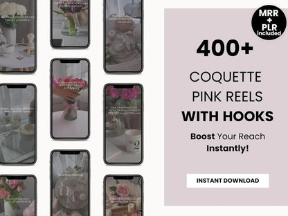 335+ Pink Aesthetic Photos, 800 Pink Coquette Reels & 100 Templates | PLR + MRR