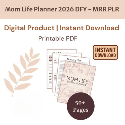 Mom Life Template Planner | 50+ Page Digital Planner PLR & MRR Resell Bundle