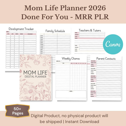 Mom Life Template Planner | 50+ Page Digital Planner PLR & MRR Resell Bundle