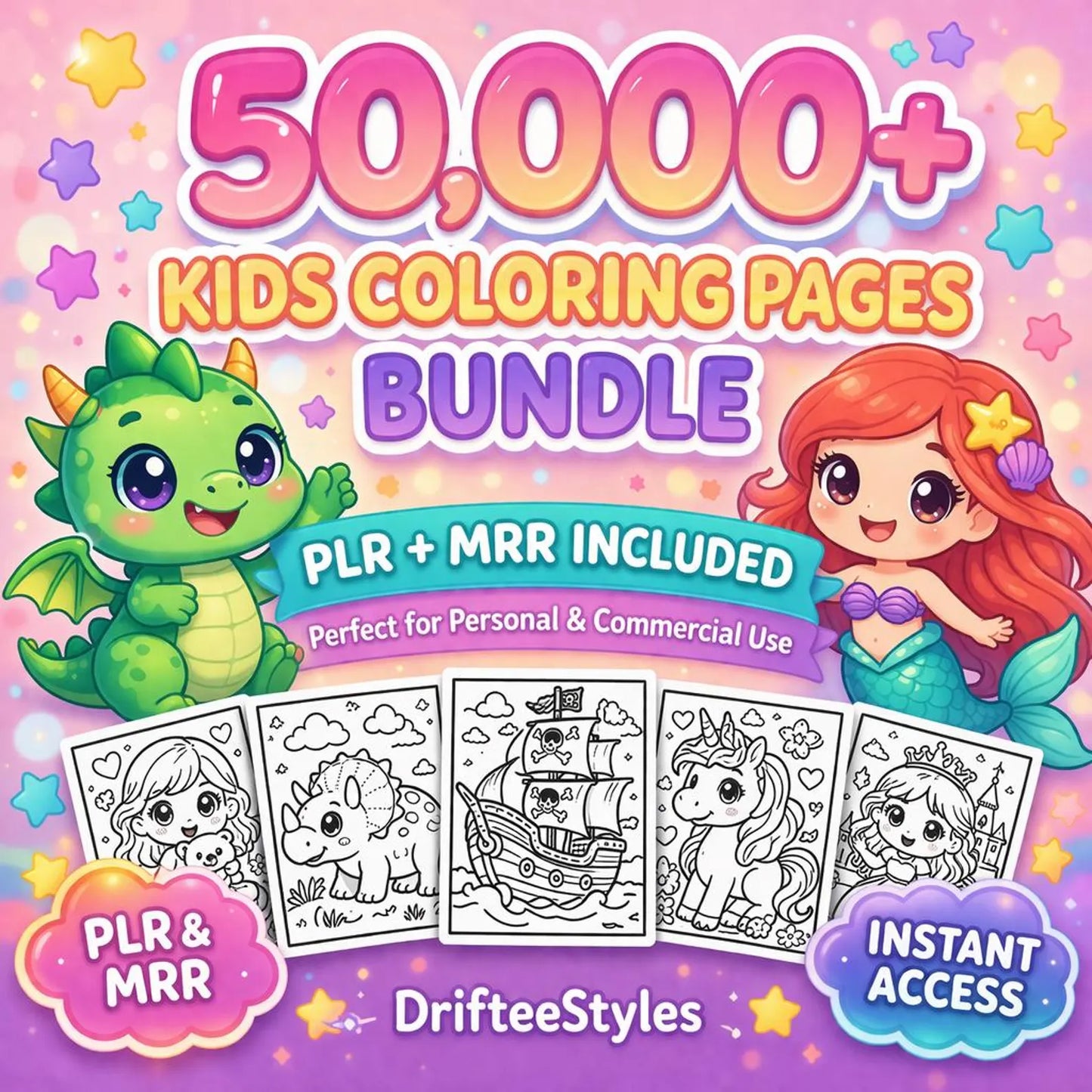 50,000+ Coloring Pages Bundle for Kids and Adults | PLR & MRR