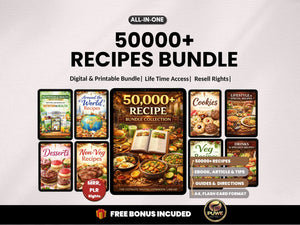 🍲 50,000+ Recipes Mega Bundle | Editable Cookbooks, Meal Plans & Nutrition Guides PLR & MRR