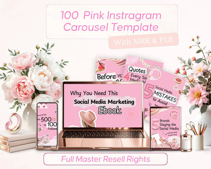 100 Pink Instagram Carousel Templates |PLR & MRR Rights