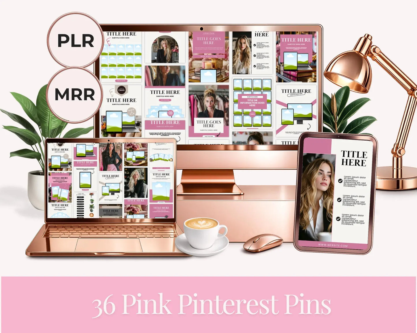 36 Pink Color Pinterest Pin Templates | PLR + MRR