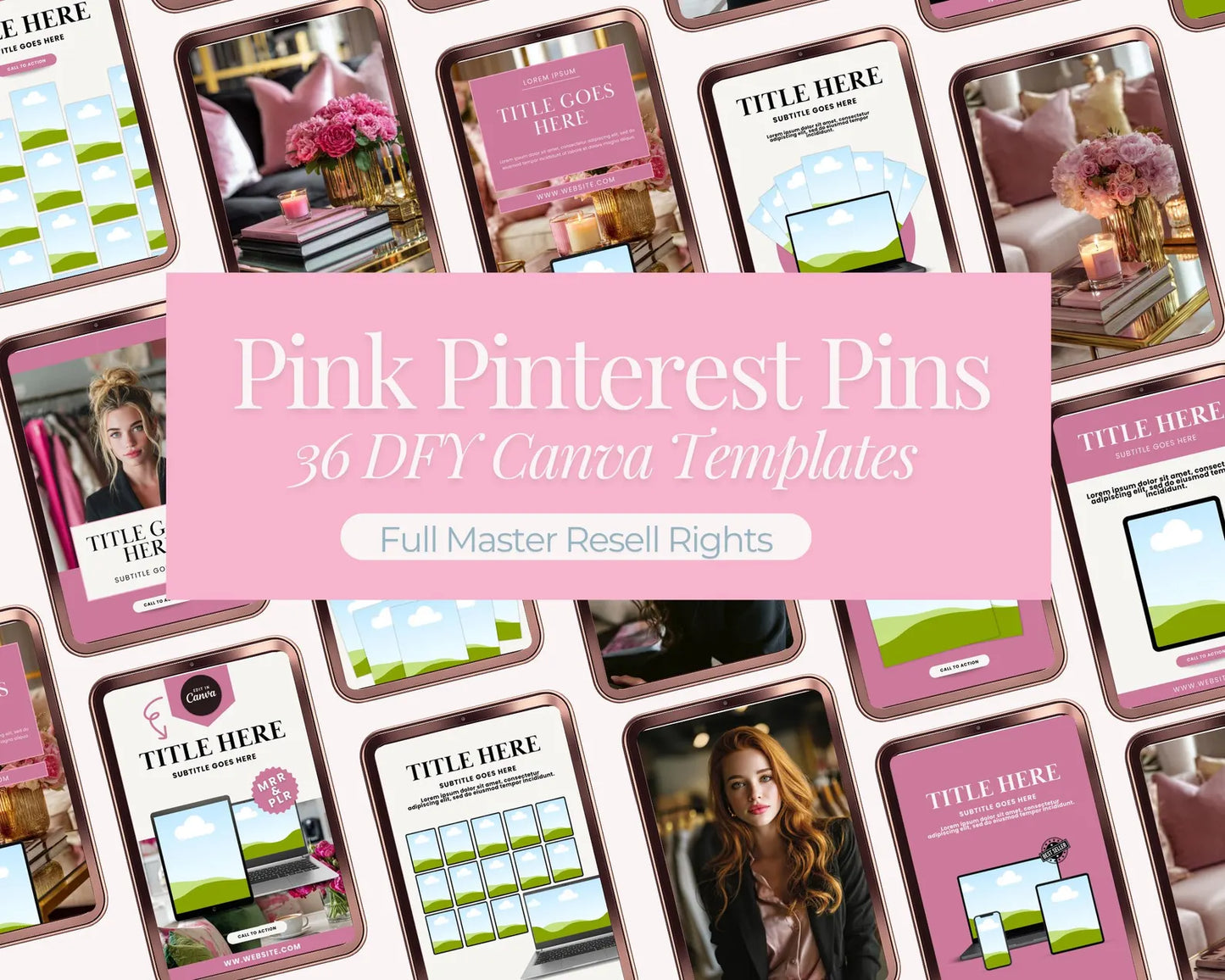 36 Pink Color Pinterest Pin Templates | PLR + MRR