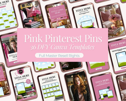 36 Pink Color Pinterest Pin Templates | PLR + MRR