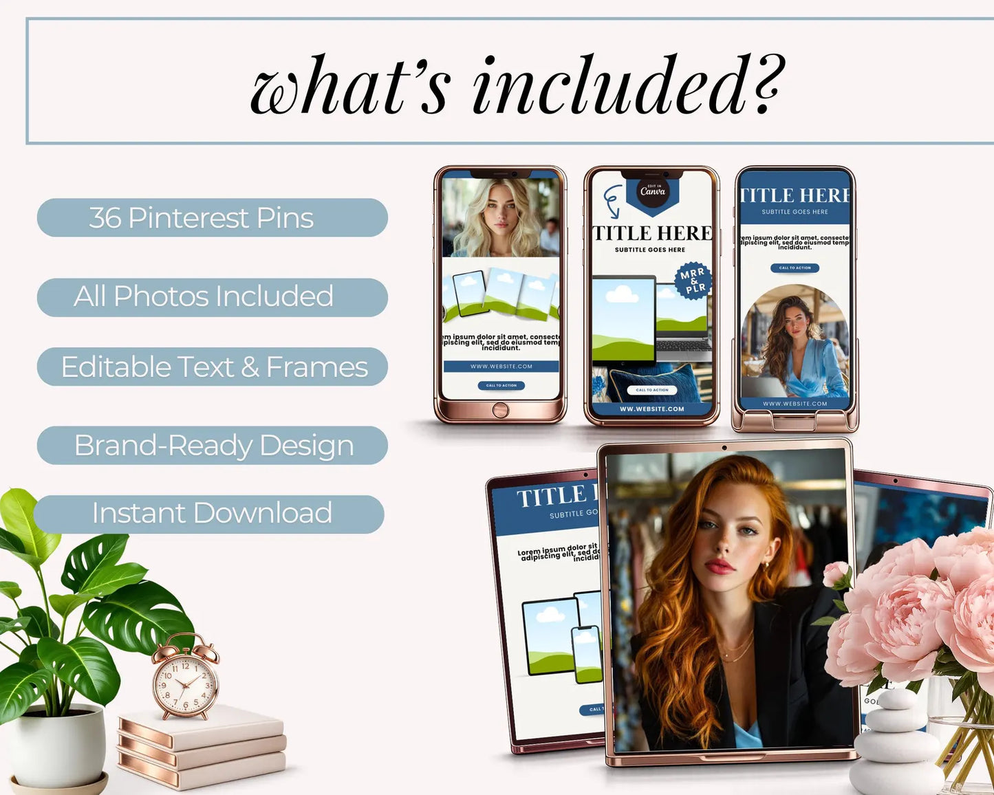 36 Blue Pinterest Pin Templates | PLR + MRR