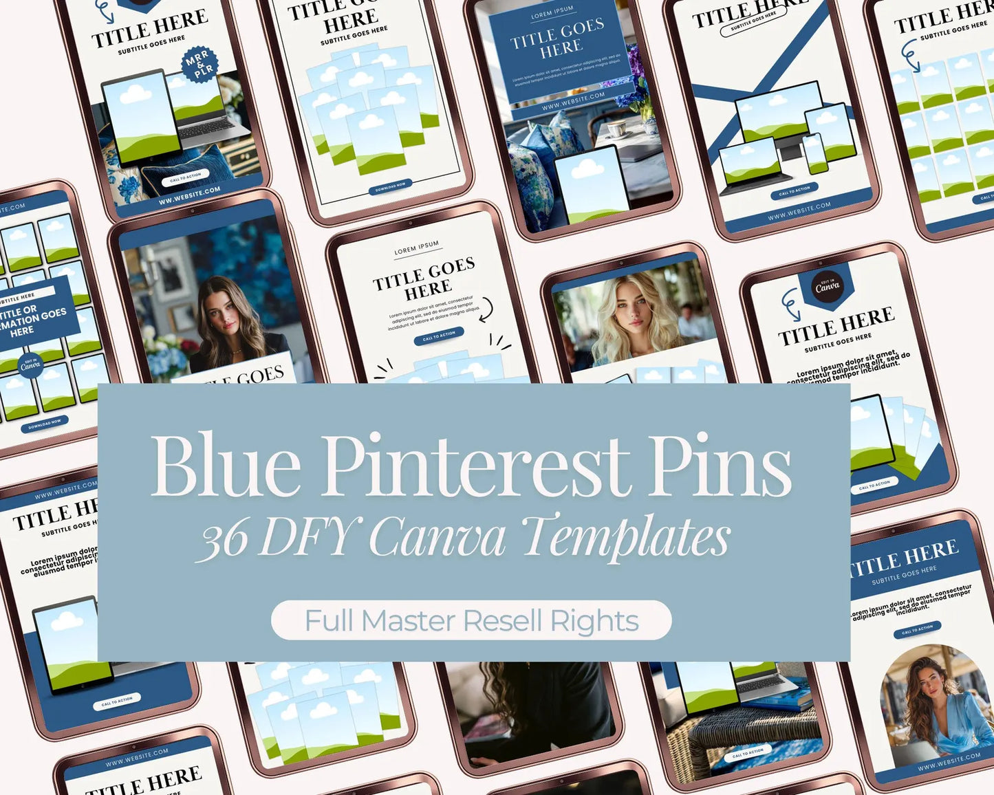 36 Blue Pinterest Pin Templates | PLR + MRR