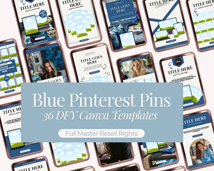 36 Blue Pinterest Pin Templates | PLR + MRR