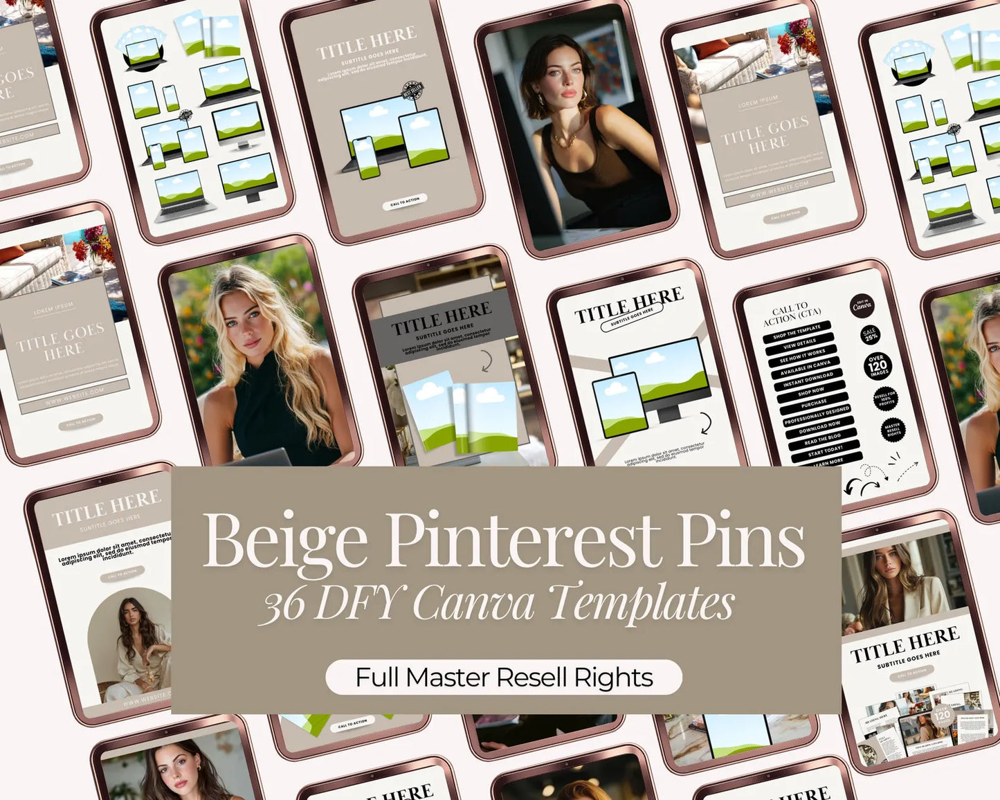36 Beige Color Pinterest Pin Templates | PLR + MRR