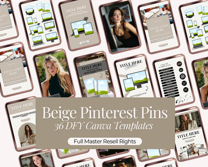 36 Beige Color Pinterest Pin Templates | PLR + MRR
