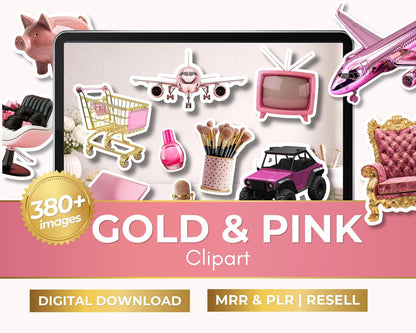 380+ Pink And Gold Clipart Bundle with Resell Rights | PLR + MRR