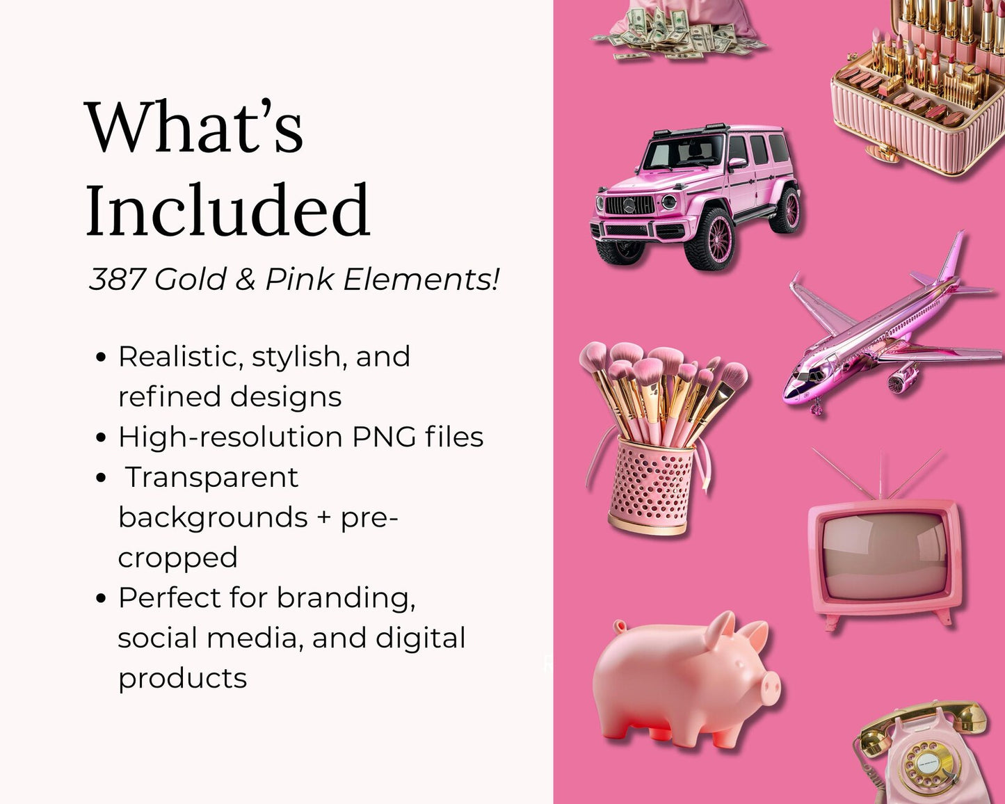 380+ Pink And Gold Clipart Bundle with Resell Rights | PLR + MRR